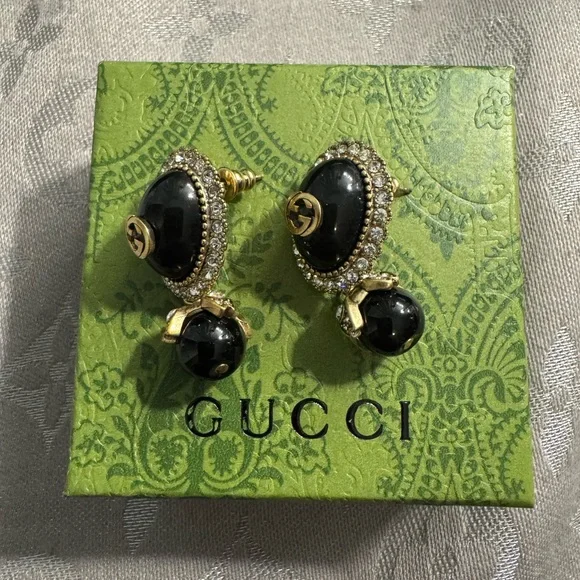 Gucci GG Elegant Black and Gold Crystal Earrings - Picture 4 of 4